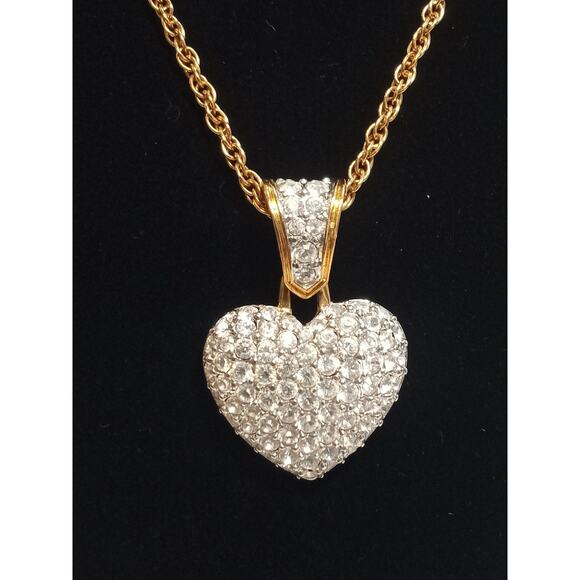 Swarovski Crystal Puffy Pave Heart Rope Necklace Retired - Picture 1 of 8